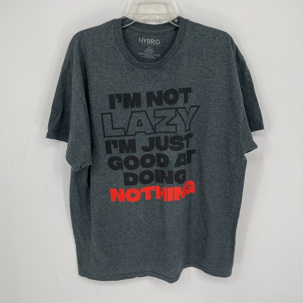 Hybrid Men's Gray I'm Not Lazy Graphic Short Sleeve Crewneck Tee T-Shirt Size XL